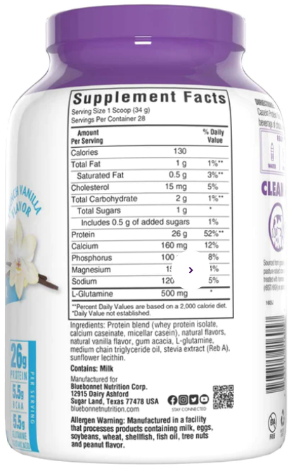 Bluebonnet Whey & Casein French Vanilla Flavor Protein Powder 2.1 lb