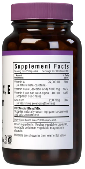 Bluebonnet Beta Carotene, C, E & Selenium 120 Vegetable Capsules
