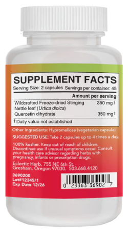 Eclectic Herb Nettles Quercetin 350 mg 90 Veg Caps