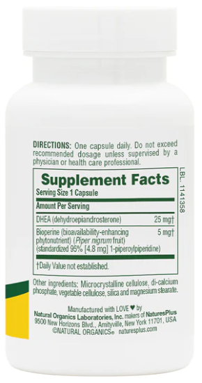 NaturesPlus DHEA-25 with Bioperine 60 Vegetarian Capsules