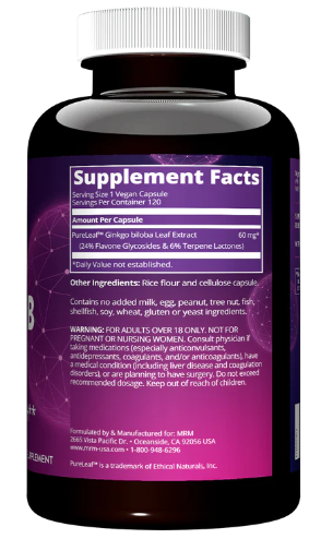 MRM Nutrition Ginkgo B 60 mg 120 Vegan Capsules