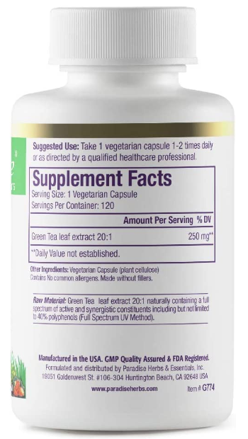 Paradise Green Tea 120 Vegetarian Capsules