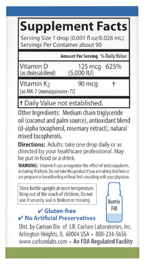 Carlson Super Daily D3+K2 90 Vegetarian Liquid Drops