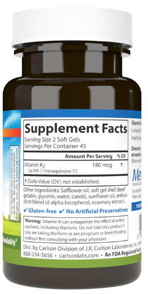Carlson Vitamin K2 MK-7 180mcg 90 Soft Gels