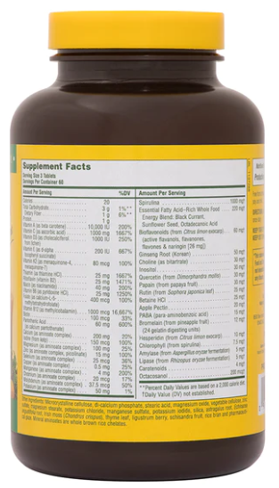 NaturesPlus Source of Life Multivitamin No Iron 180 Tablets
