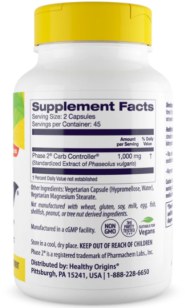 Healthy Origins Phase 2 Carb Controller White Kidney Bean Extract 500mg 90 Veggie Caps