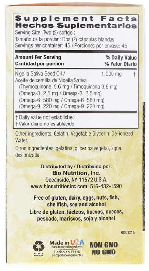 Bio Nutrition Black Seed Oil 90 Soft Gels