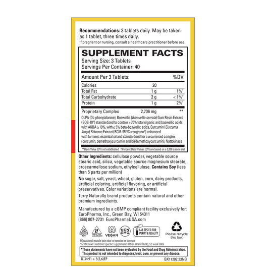 Terry Naturally Curamin Extra Strength Pain Relief 120 Tablets