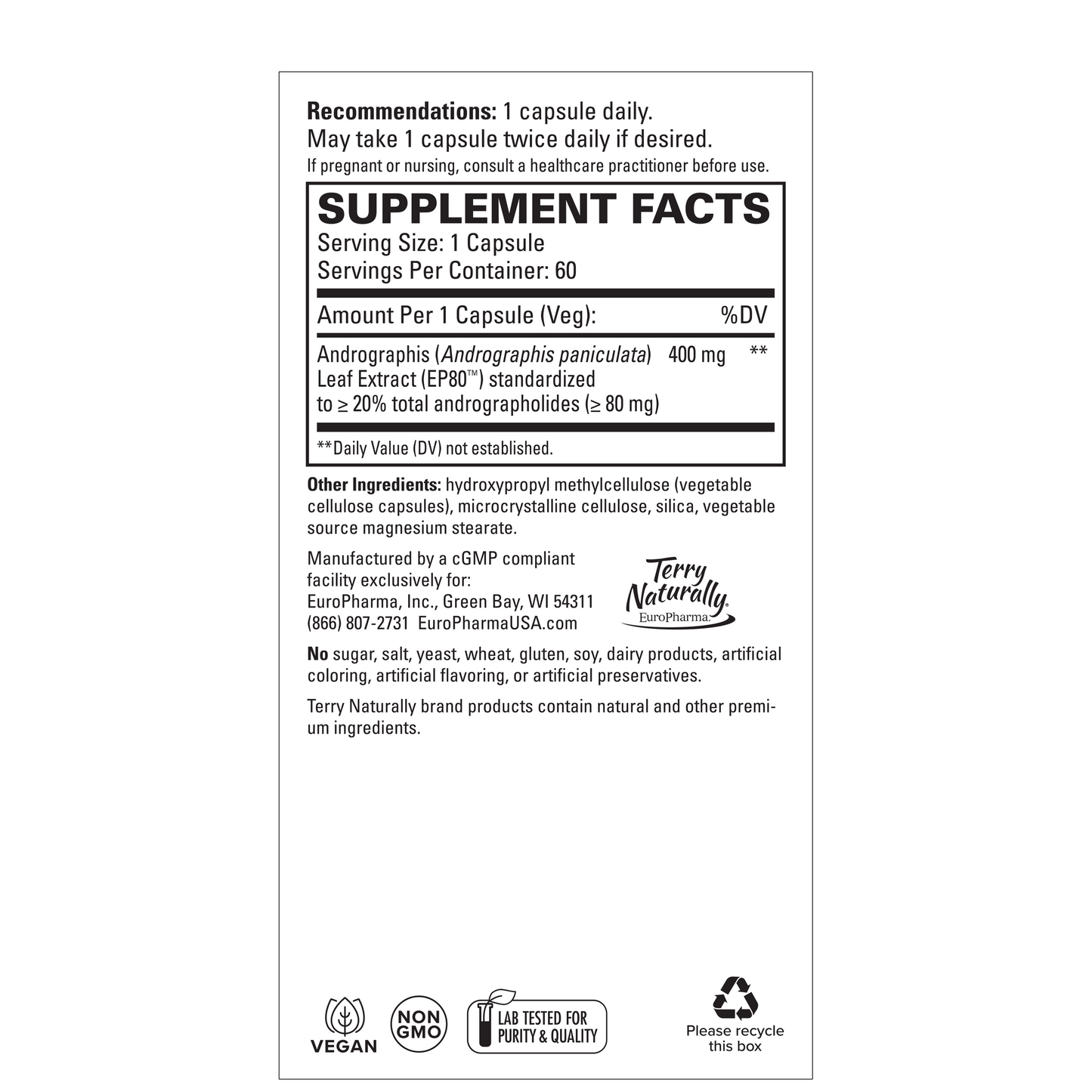 Terry Naturally Andrographis EP80 60 Capsules