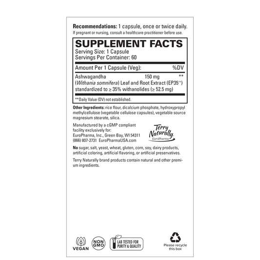 Terry Naturally Ashwagandha EP35 Extra Strength 60 Capsules