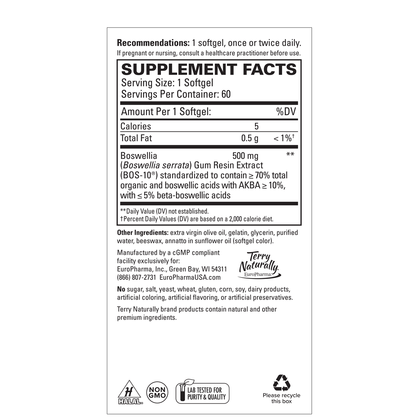 Terry Naturally BosMed 500 Advanced Boswellia 60 SoftGels
