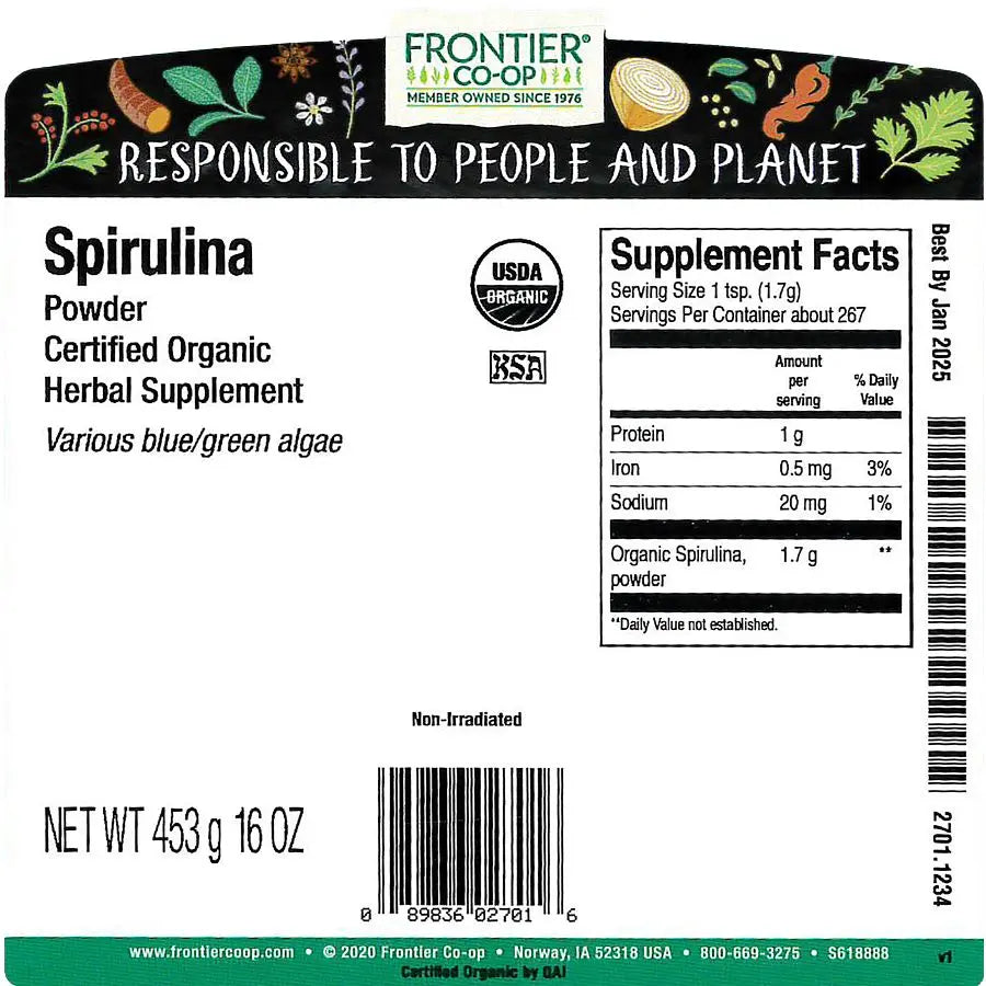Frontier Co-op Spirulina Powder Organic 1 lb