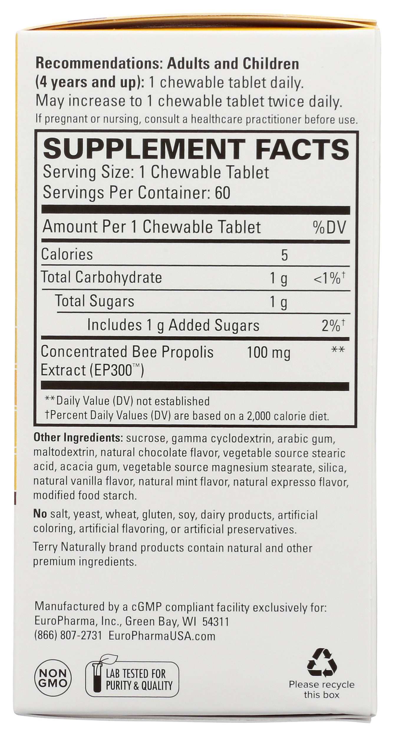 Terry Naturally Propolis Extract EP300 60 Chewable Tablets