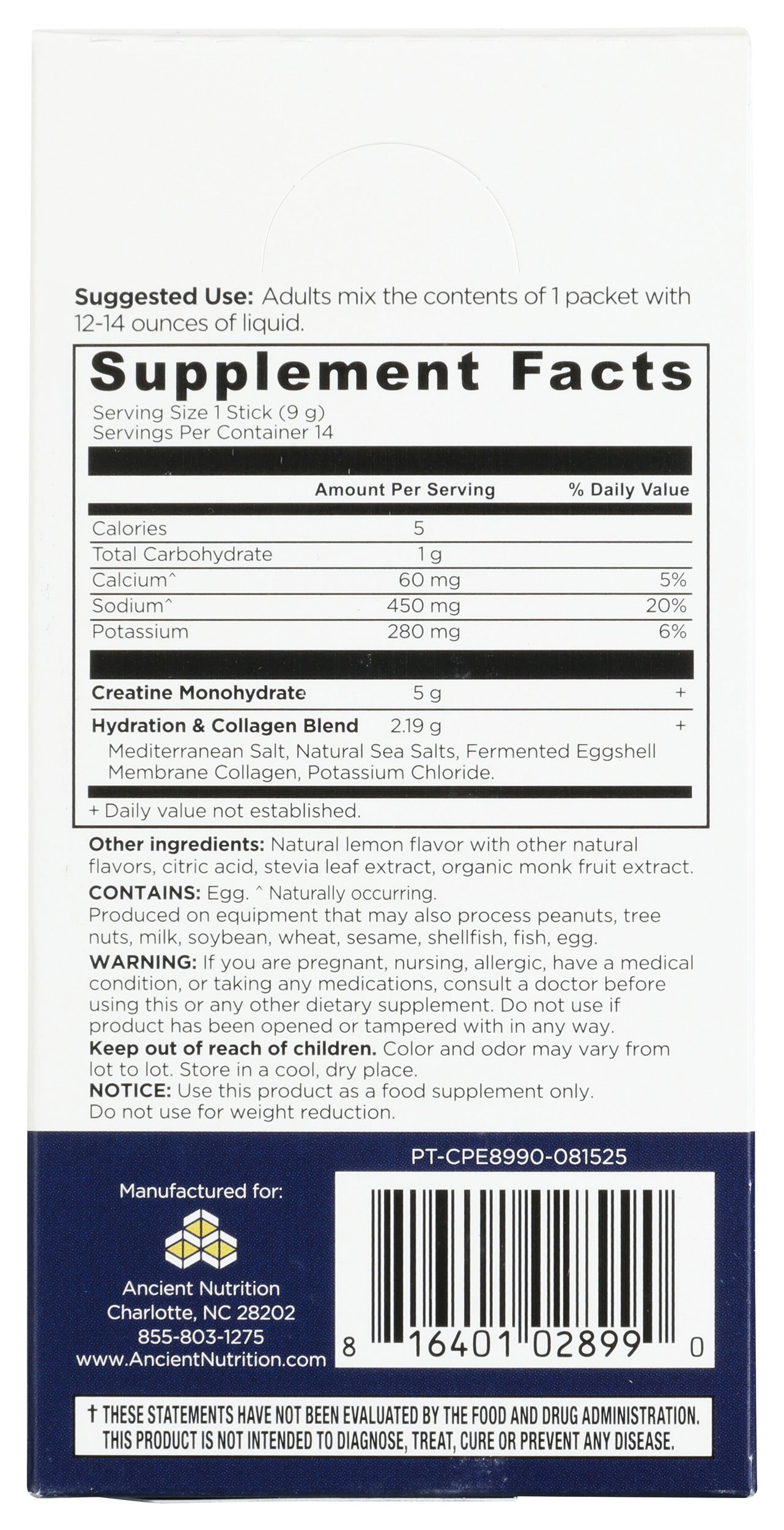 Ancient Nutrition Creatine+ Collagen Electrolytes 14ct