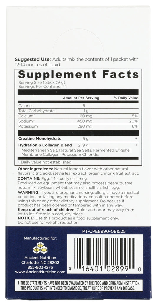 Ancient Nutrition Creatine+ Collagen Electrolytes 14ct