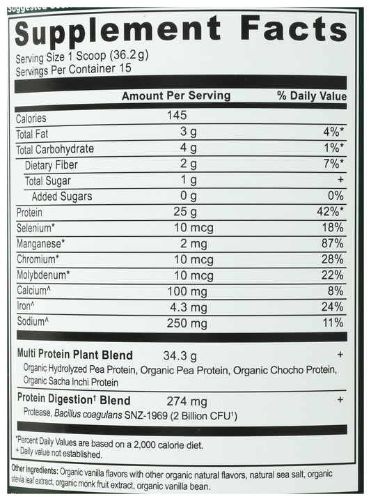 Ancient Nutrition Plant-Based Protein Powder Vanilla Bean