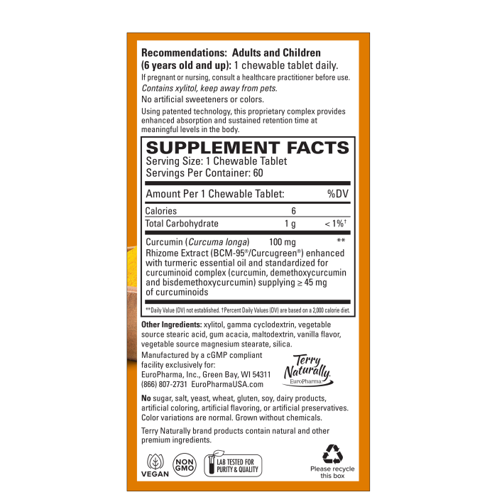 Terry Naturally CuraMed 100mg CHEWABLE 60ct