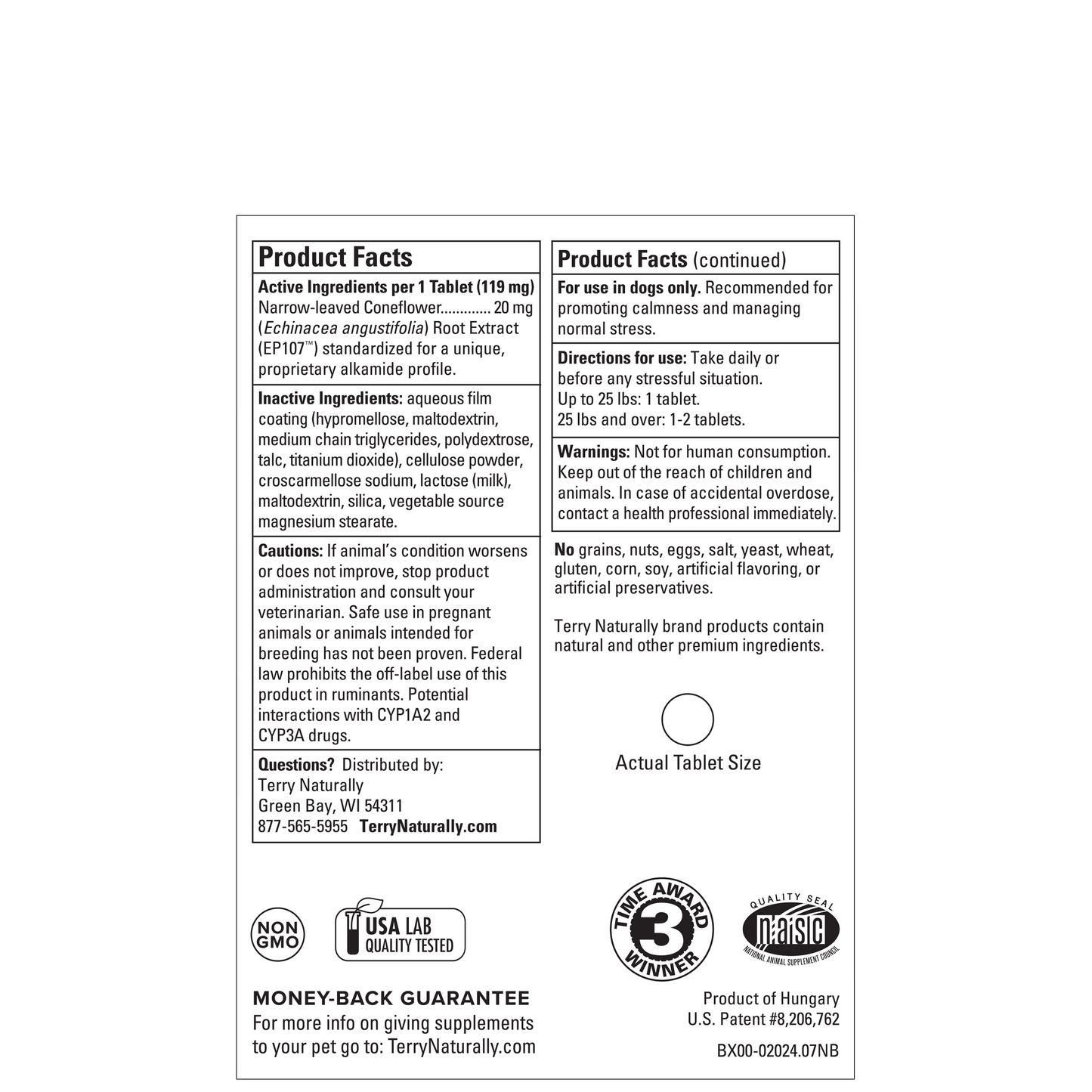 Terry Naturally Calming Formula Canine 45ct