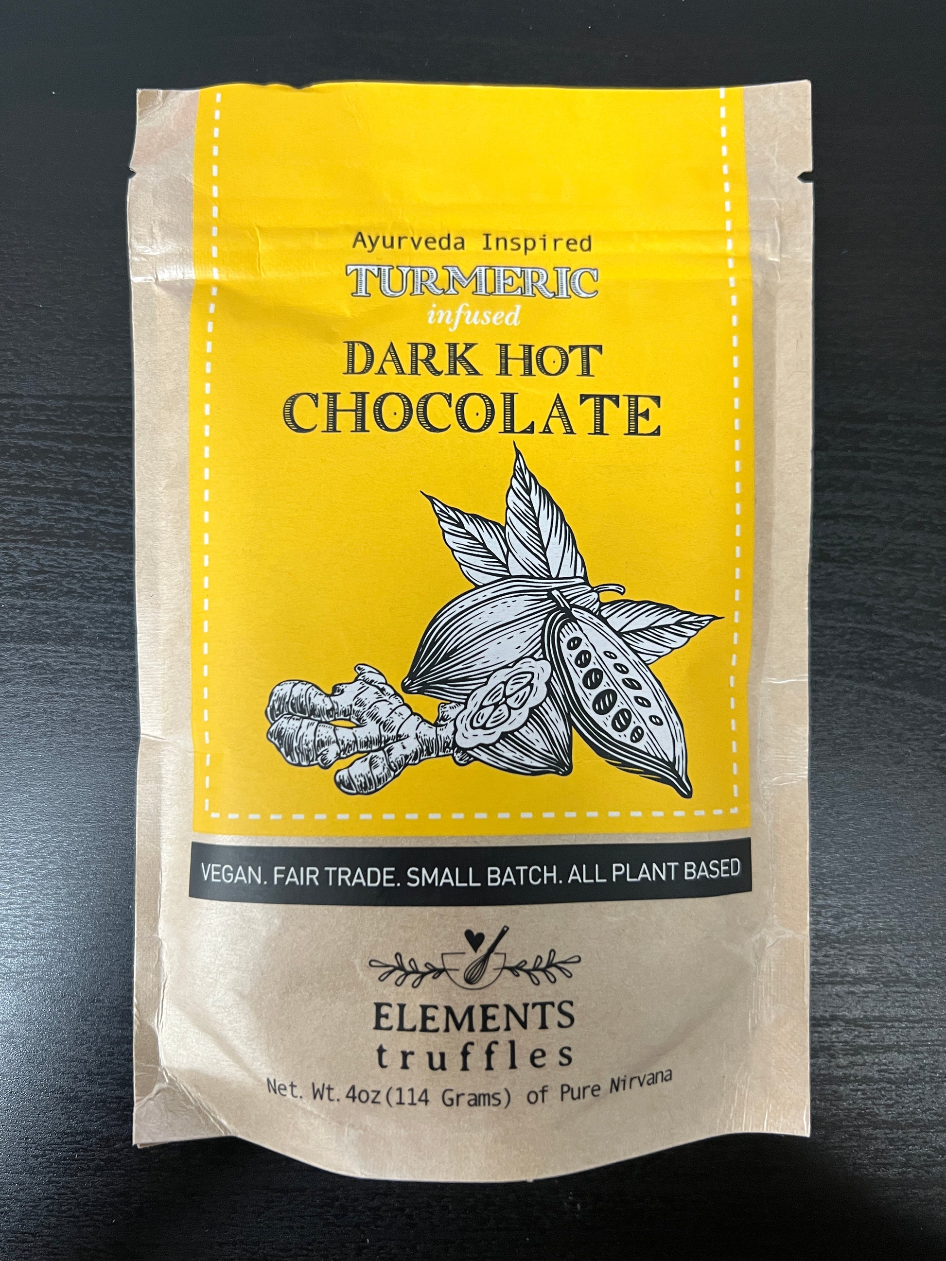 Elements Truffles Turmeric Infused Dark Hot Chocolate 4oz Front
