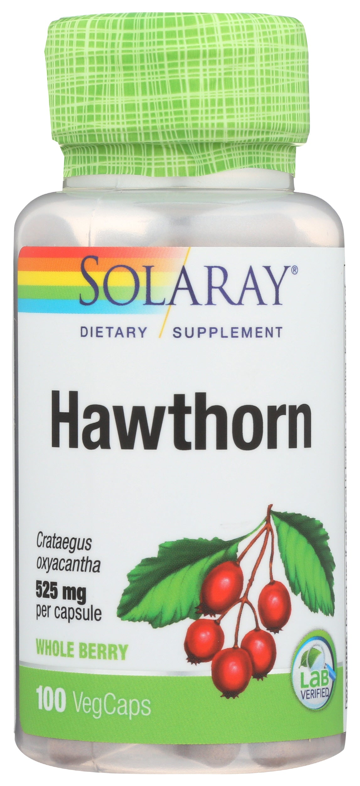 Solaray Hawthorn 1050 mg 100 VegCaps Front of Bottle