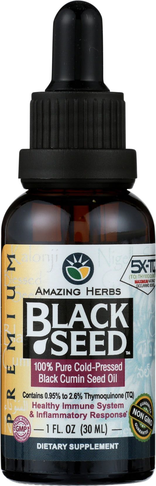 Amazing Herbs Black Seed Oil 1 fl oz Front of Bottle