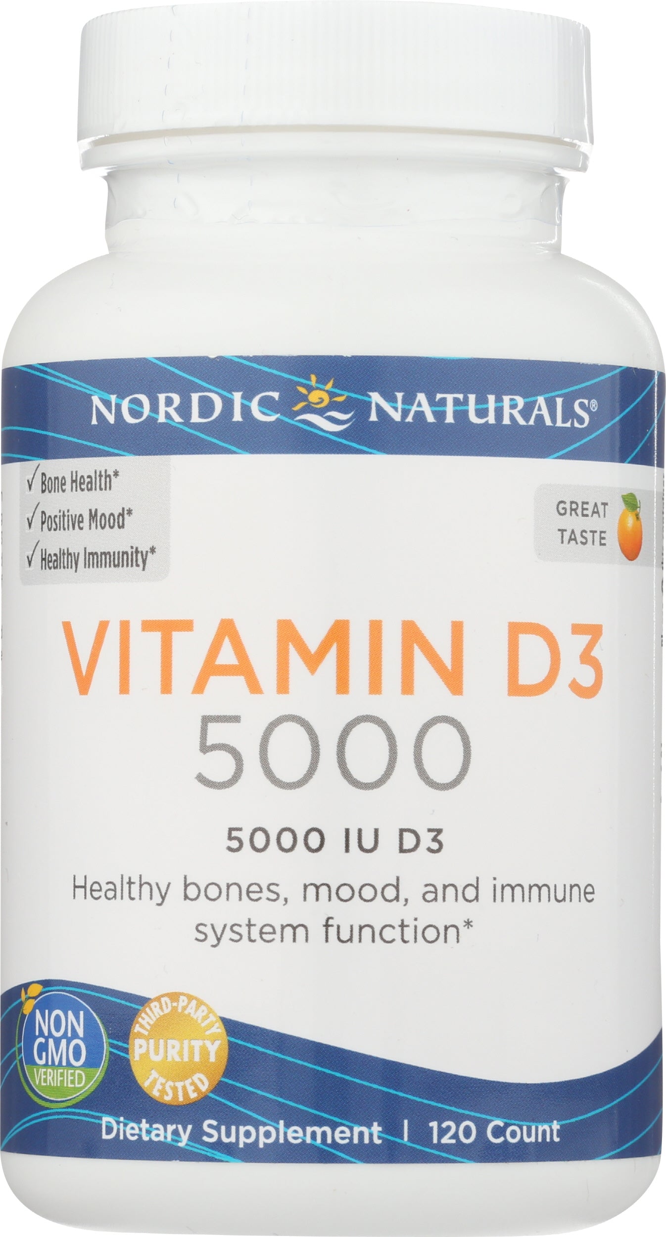 Nordic Naturals Vitamin D3 5,000 IU 120 Soft Gels Front of Bottle