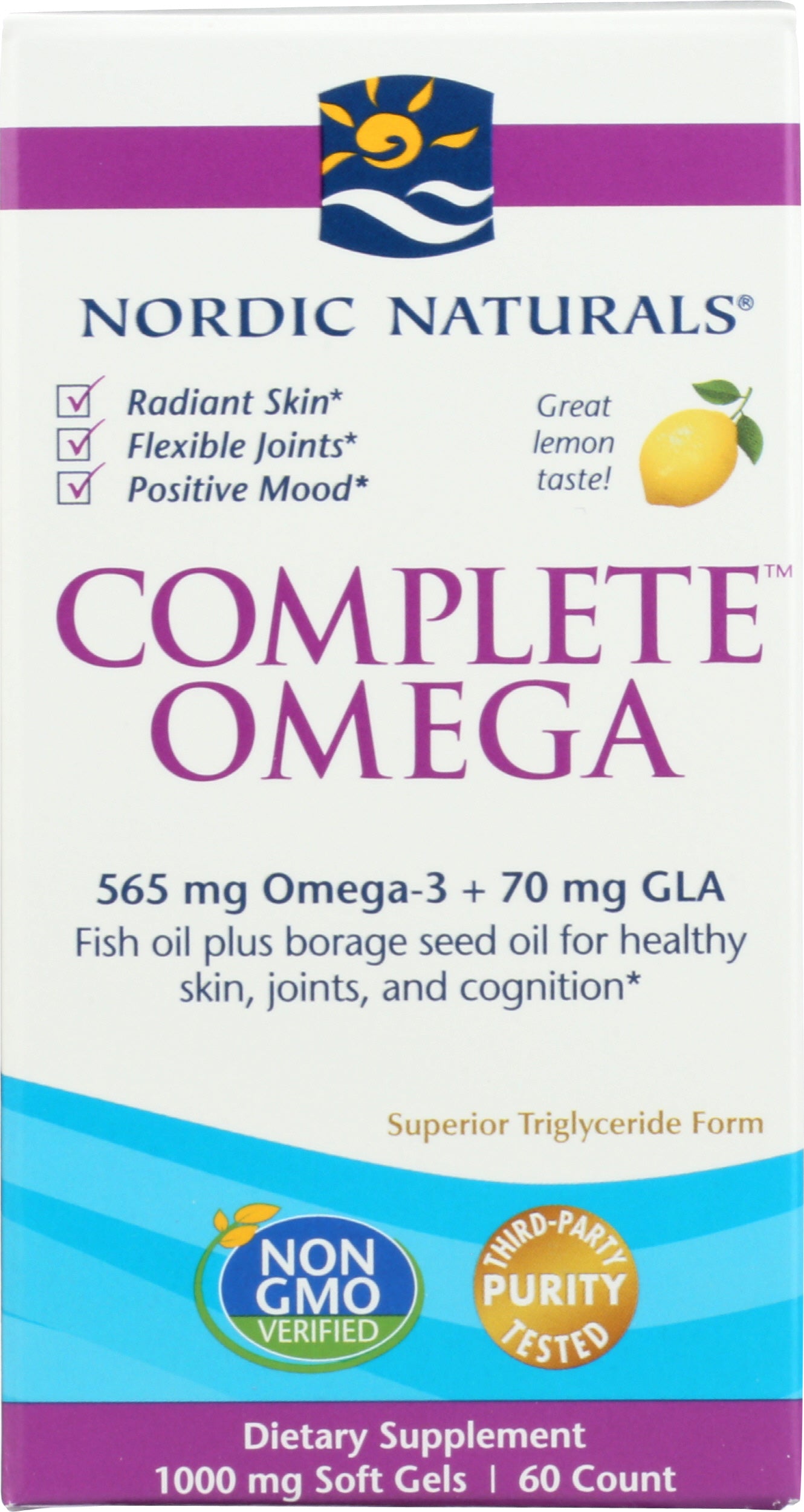 Nordic Naturals Complete Omega 565 mg + 70 mg GLA 60 Soft Gels Front of Box
