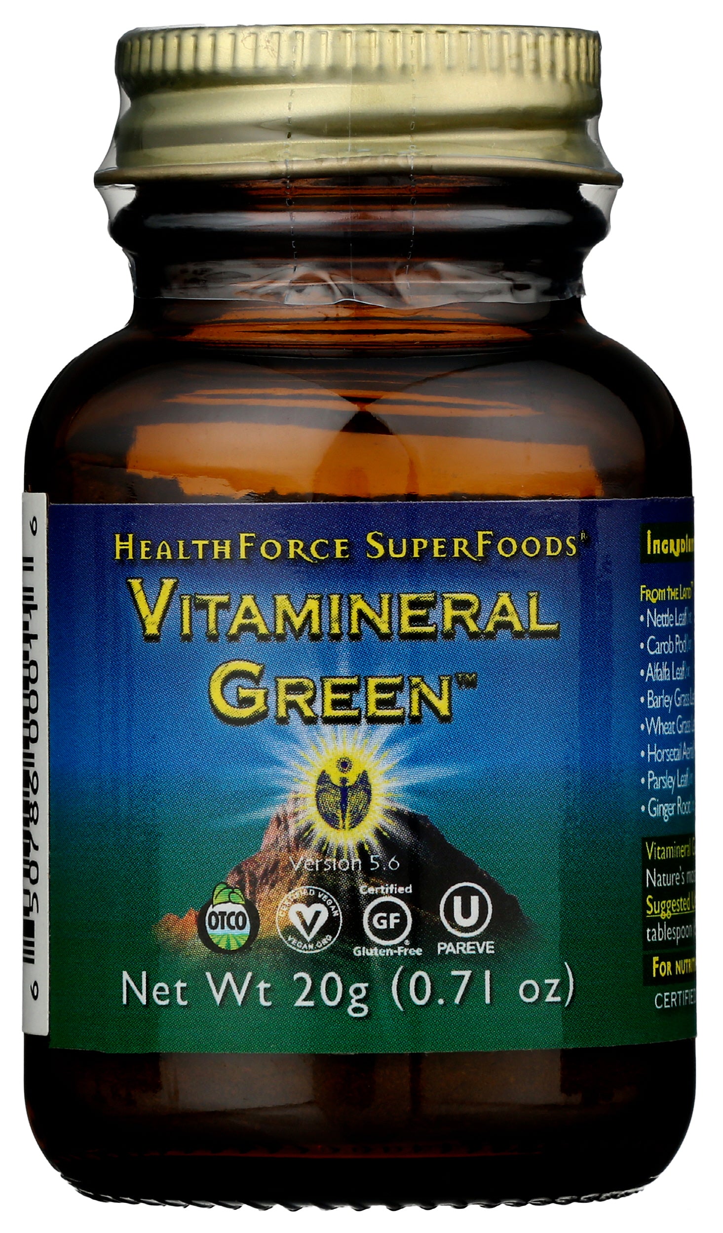 HealthForce SuperFoods Vitamineral Green Powder 20g Front of Bottle