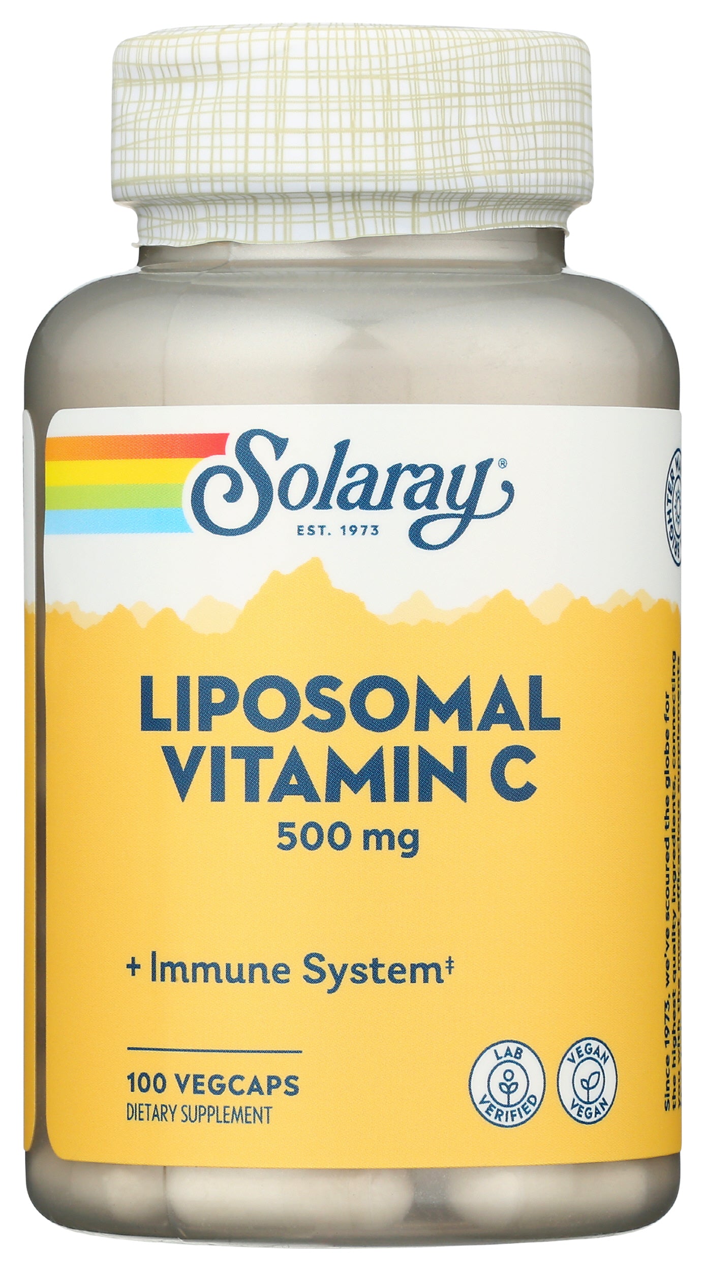Solaray Liposomal Vitamin C 500mg 100 VegCaps Front of Bottle