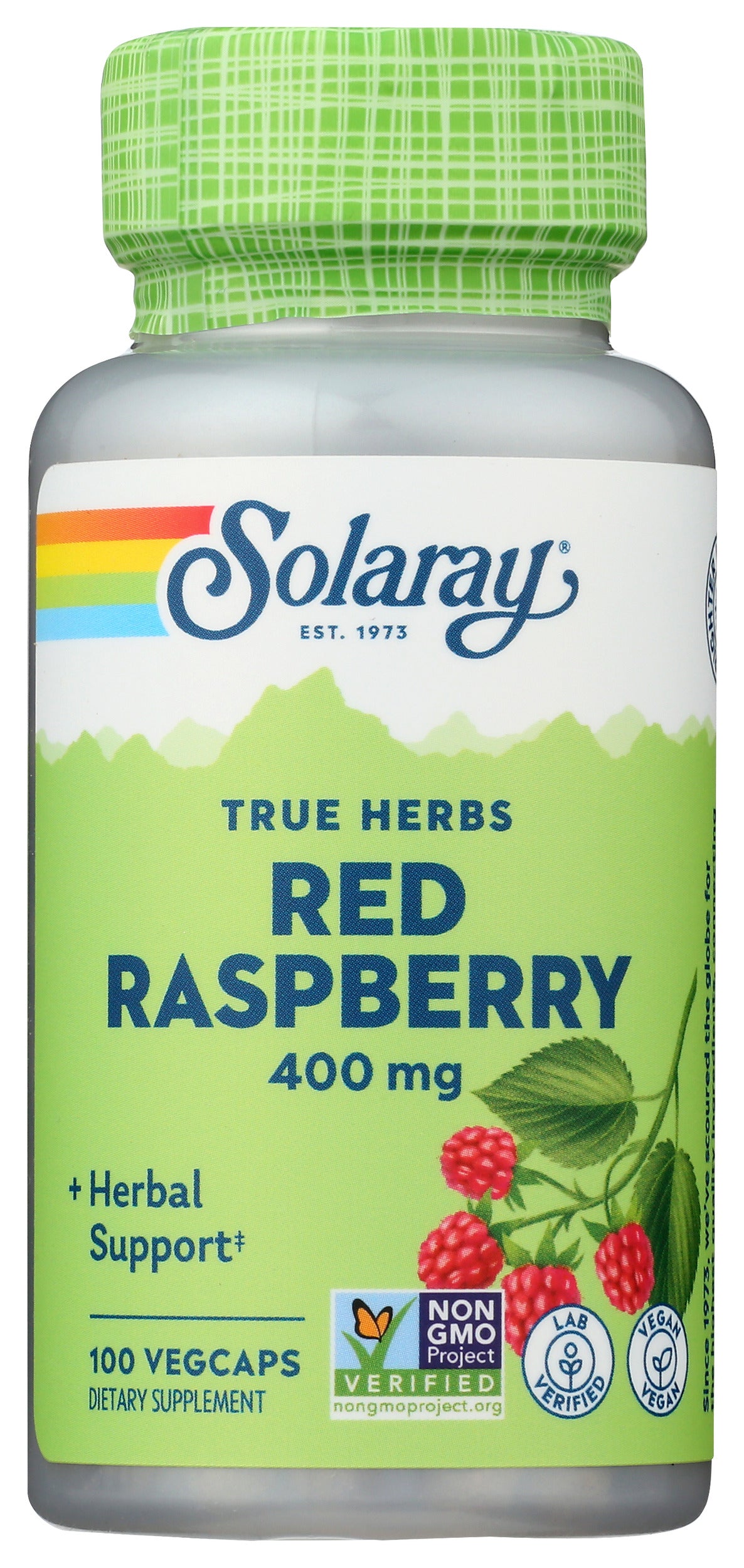 Solaray Red Raspberry Leaf 400 mg 100 VegCaps Front of Bottle