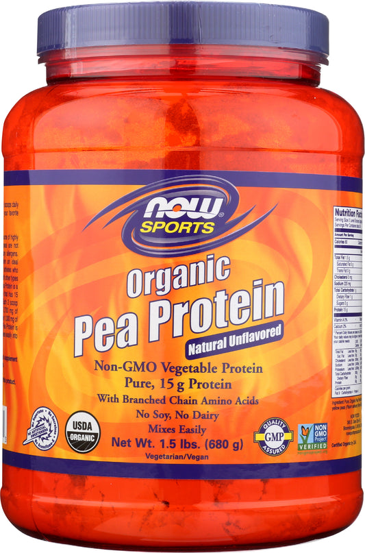 Now Sports Organic Pea Protein 1.5lbs Front of Tub