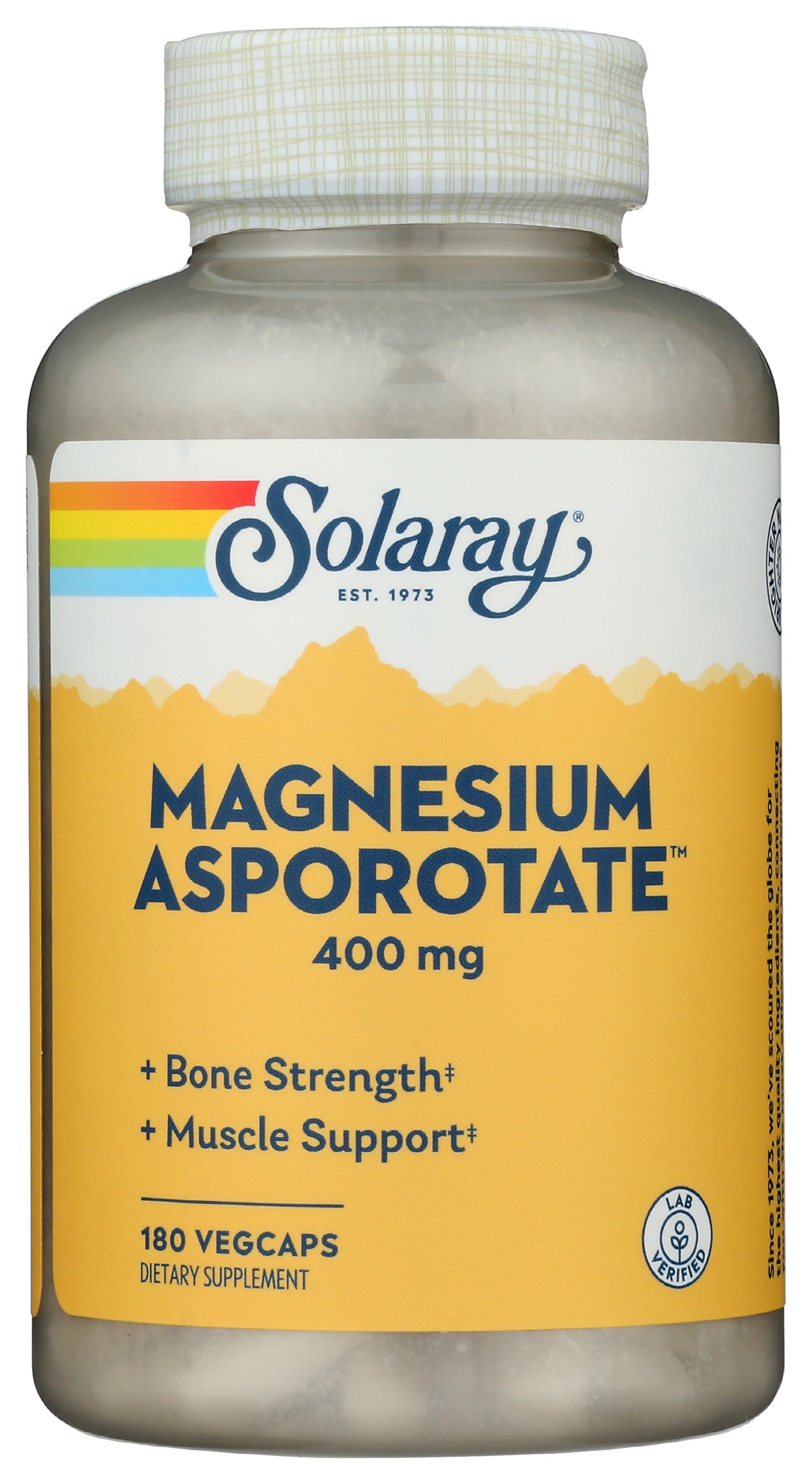 Solaray Magnesium Asportate 400mg 180 VegCaps Front of Bottle