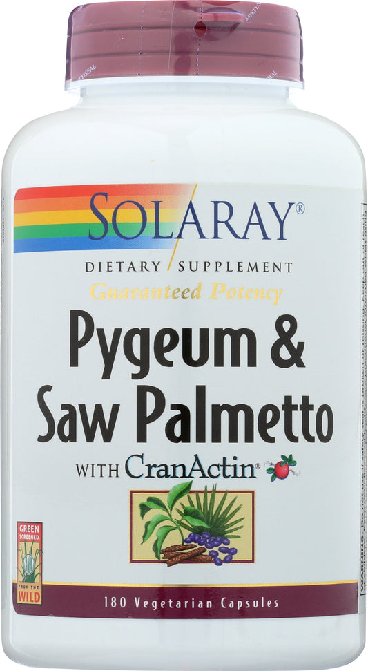 Solaray Pygeum & Saw Palmetto with CranActin 180 VegCaps Front of Bottle
