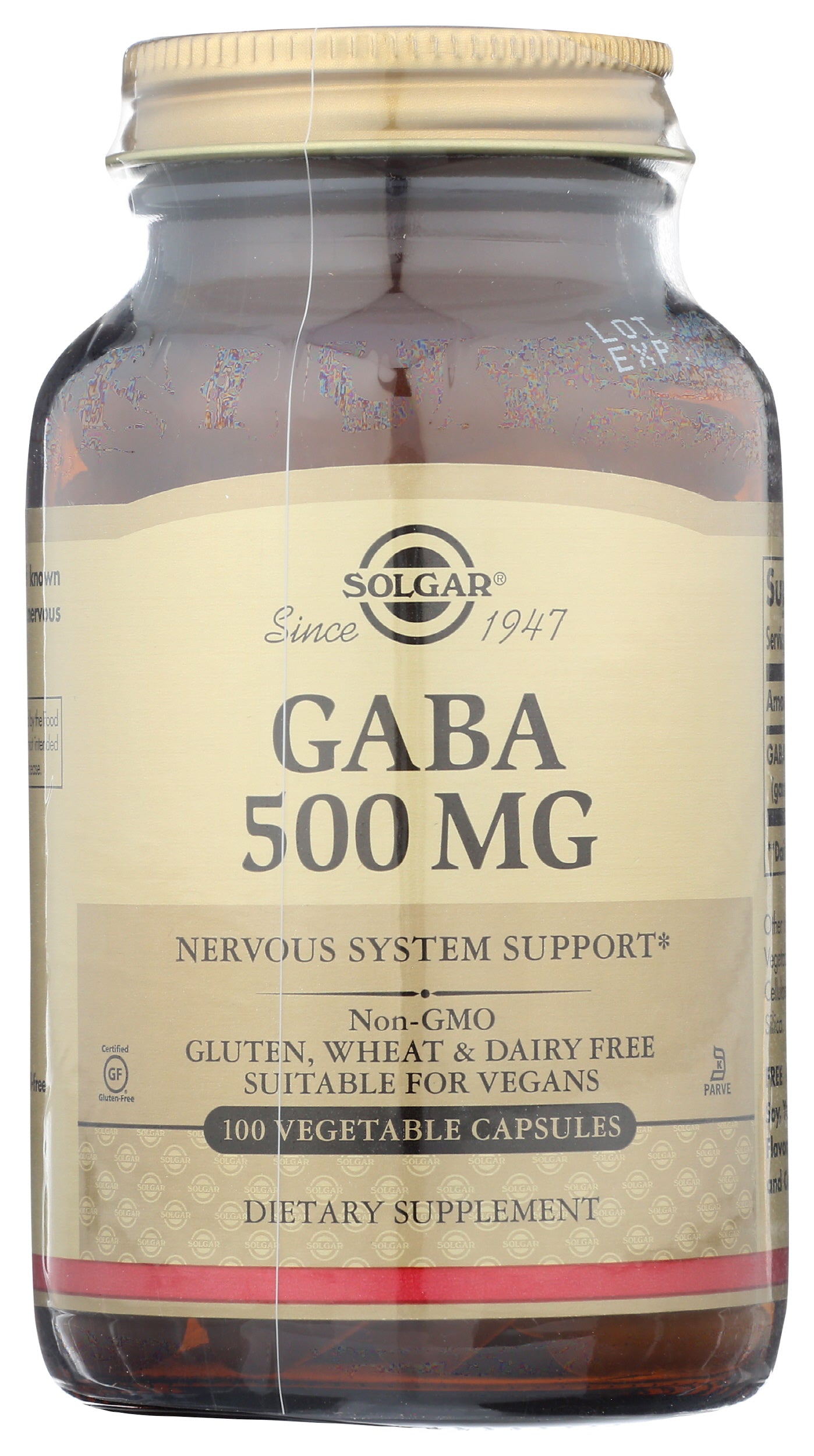 Solgar Gaba 500 mg 100 Vegetable Capsules Front