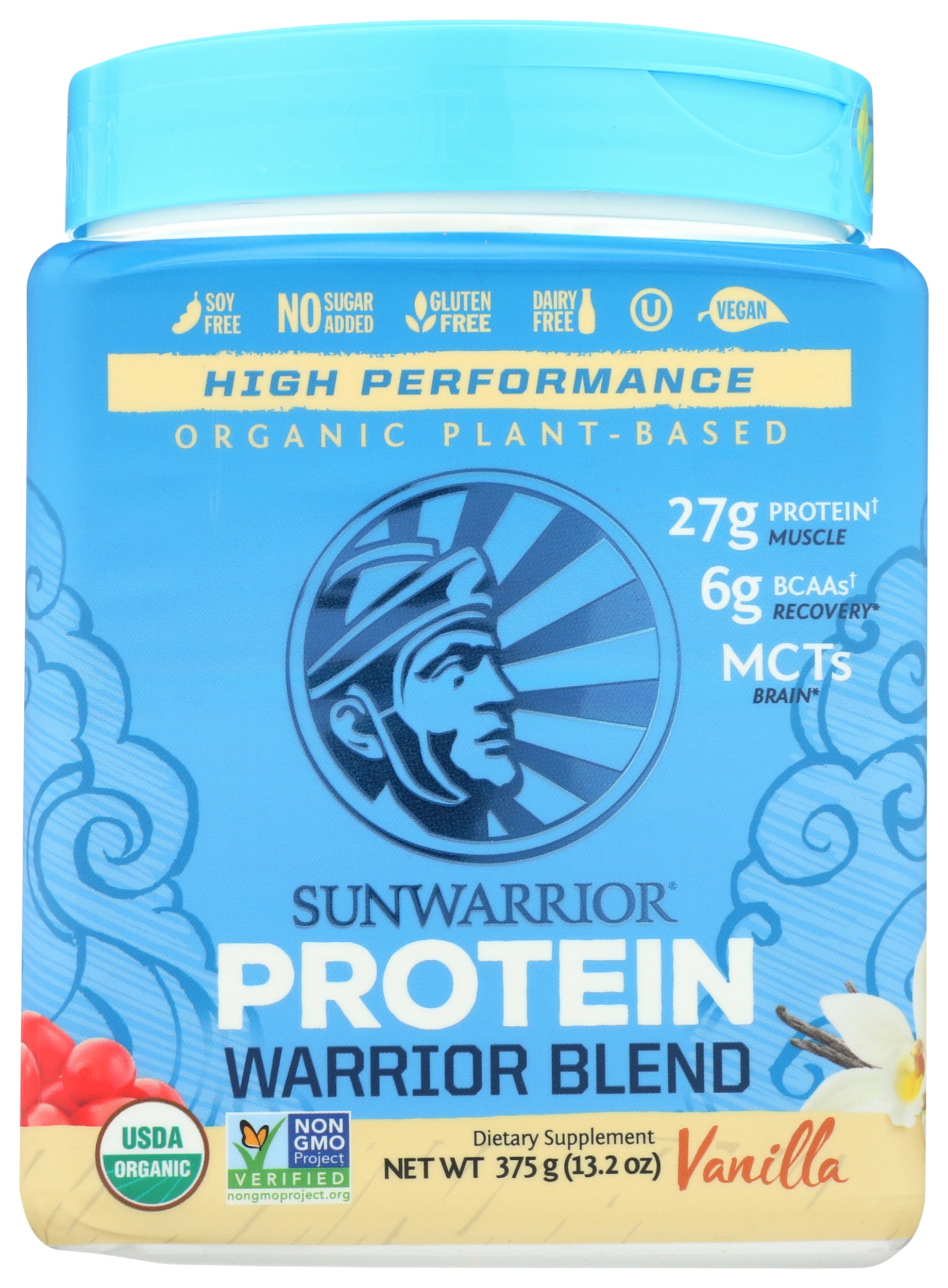 Sunwarrior Protein Powder Warrior Blend Vanilla Flavor 375g Front of Bottle