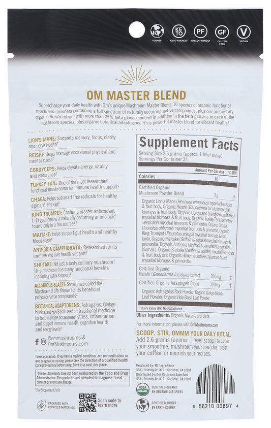 Om Master Blend Powder 90g Back of Bag