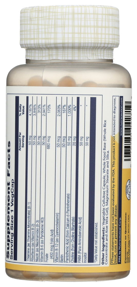 Solaray Vitamin B-Complex 50 100 VegCaps Back of Bottle