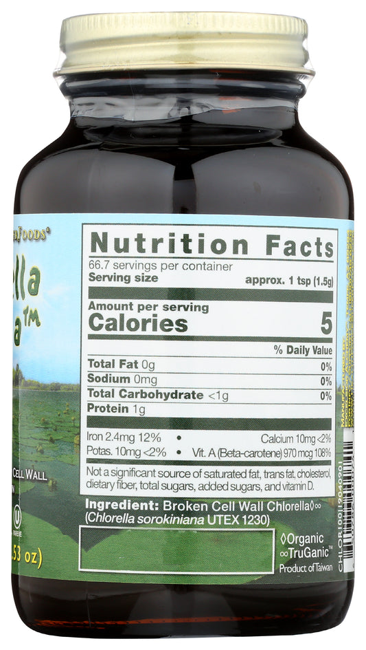 HealthForce SuperFoods Chlorella Manna Powder 100g Back of Bottle