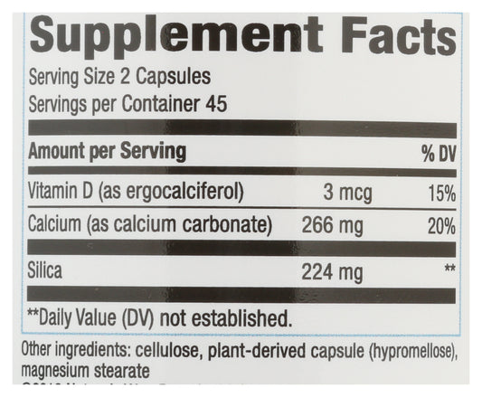 Nature's Way Silica Caps with Calcium 90 Vegan Capsules Back