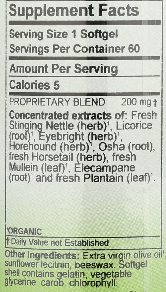 Herbs Etc. Allertonic 60 Softgels Back of Bottle