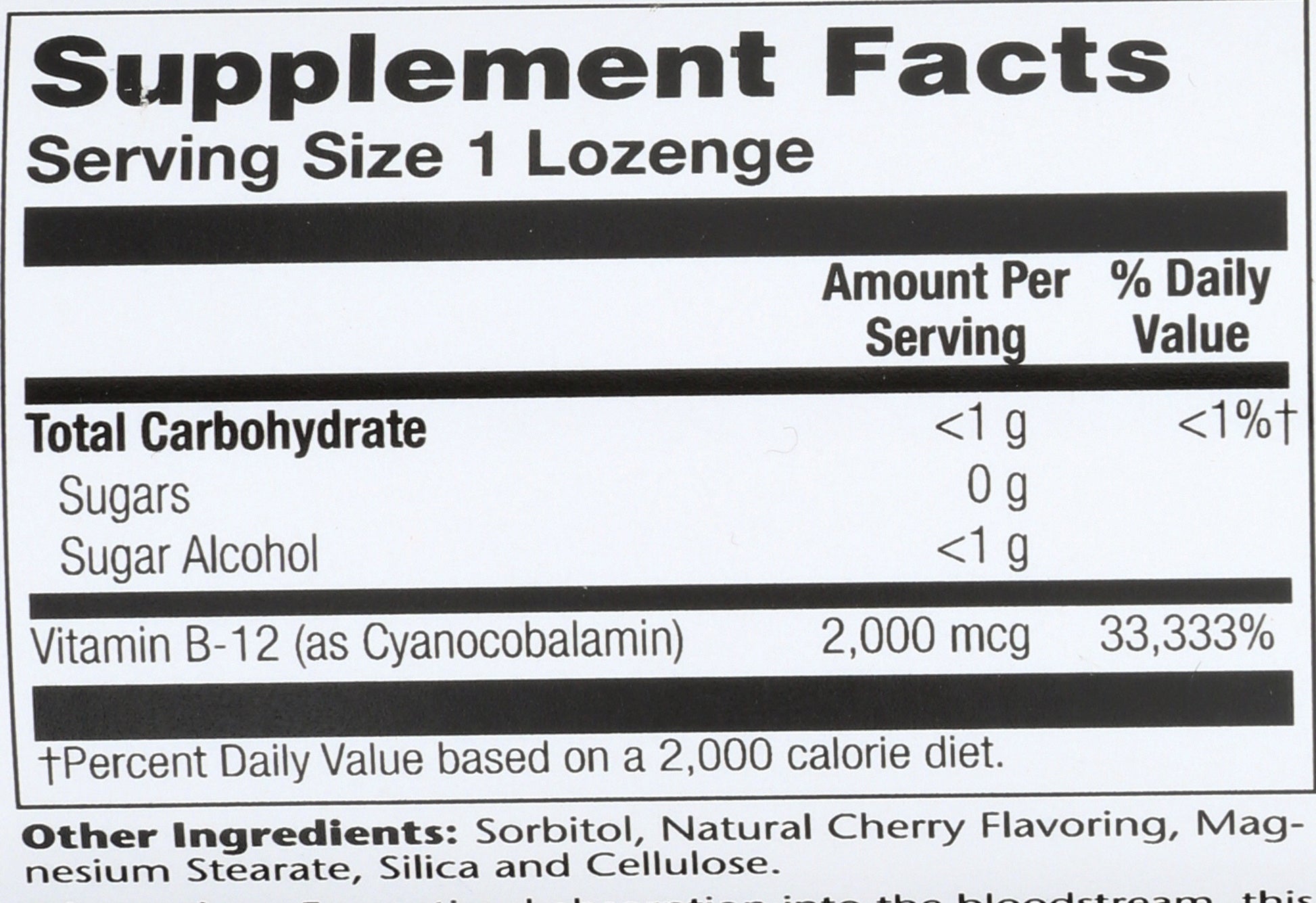 Solaray Vitamin B-12 2000 mcg 90 Lozenges Back of Bottle