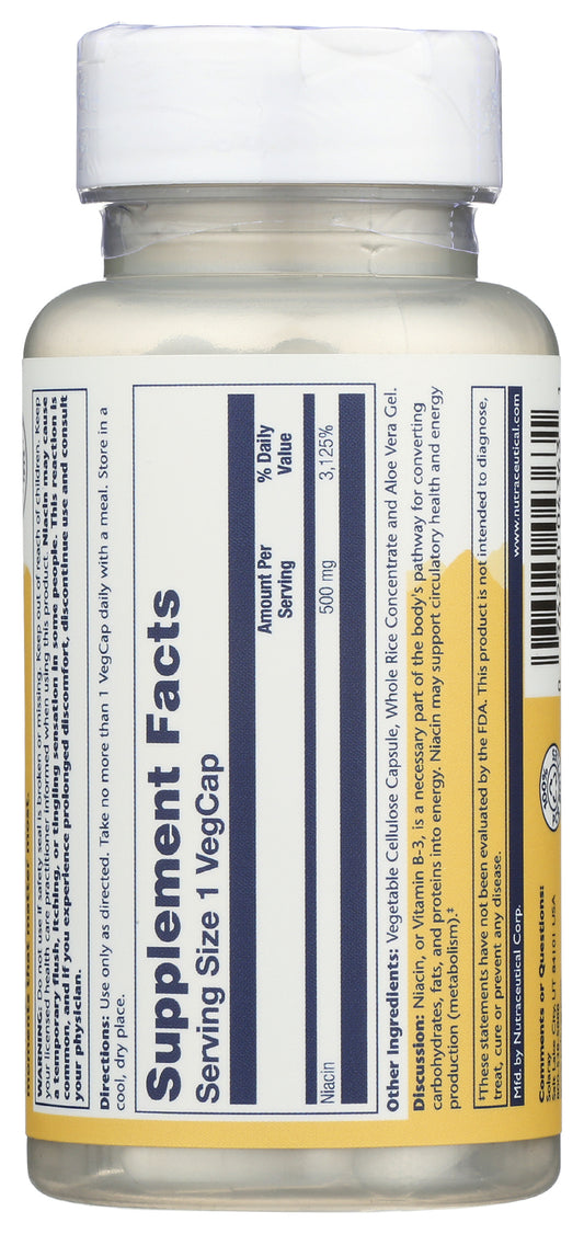 Solaray Niacin 500 mg 100 Vegcaps Back of Bottle