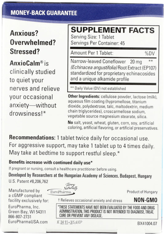 Terry Naturally AnxioCalm 45 Tablets Back of Box