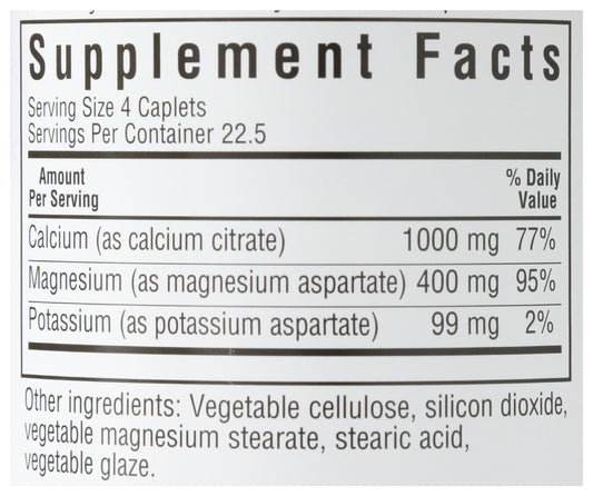 Bluebonnet Calcium Magnesium Potassium 90 Caplets Back of Bottle