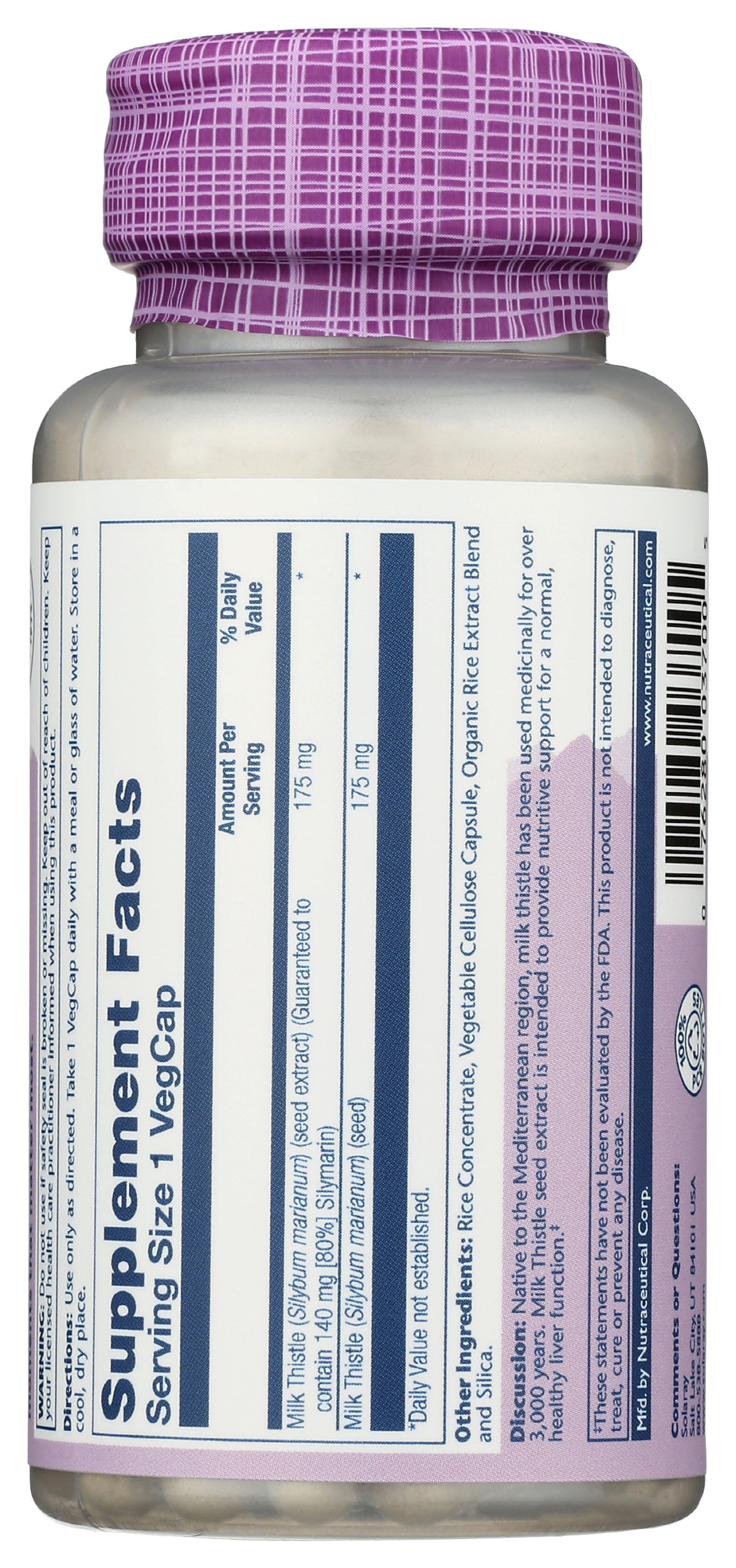 Solaray Vital Extracts Milk Thistle 175 mg 80% Silymarin 60 VegCaps Back