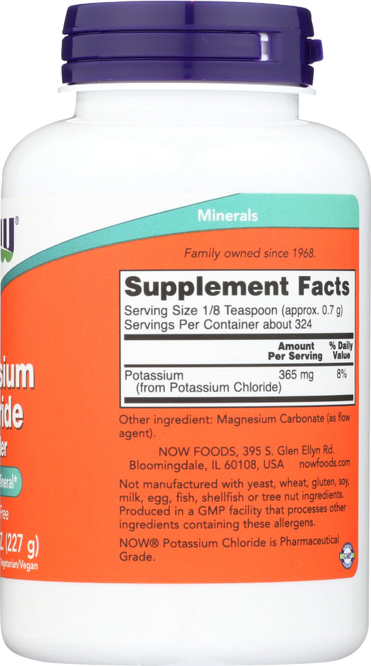 NOW Potassium Chloride Powder 8oz Back of Bottle