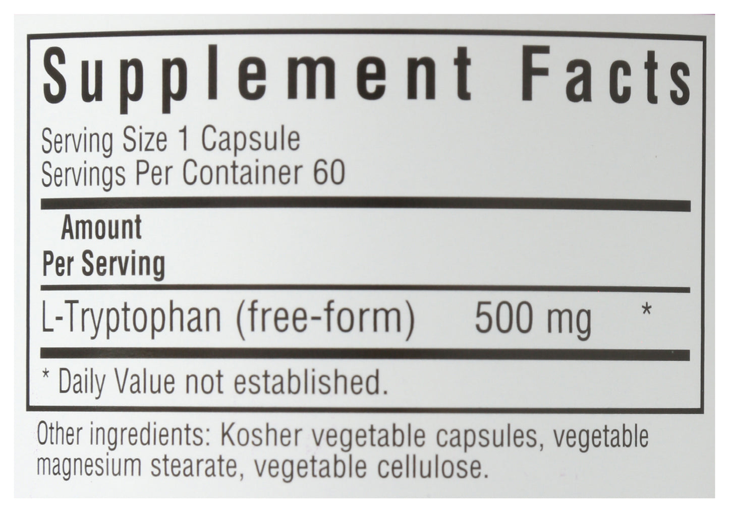 Bluebonnet L-Tryptophan 500 mg 60 Vegetable Capsules Back