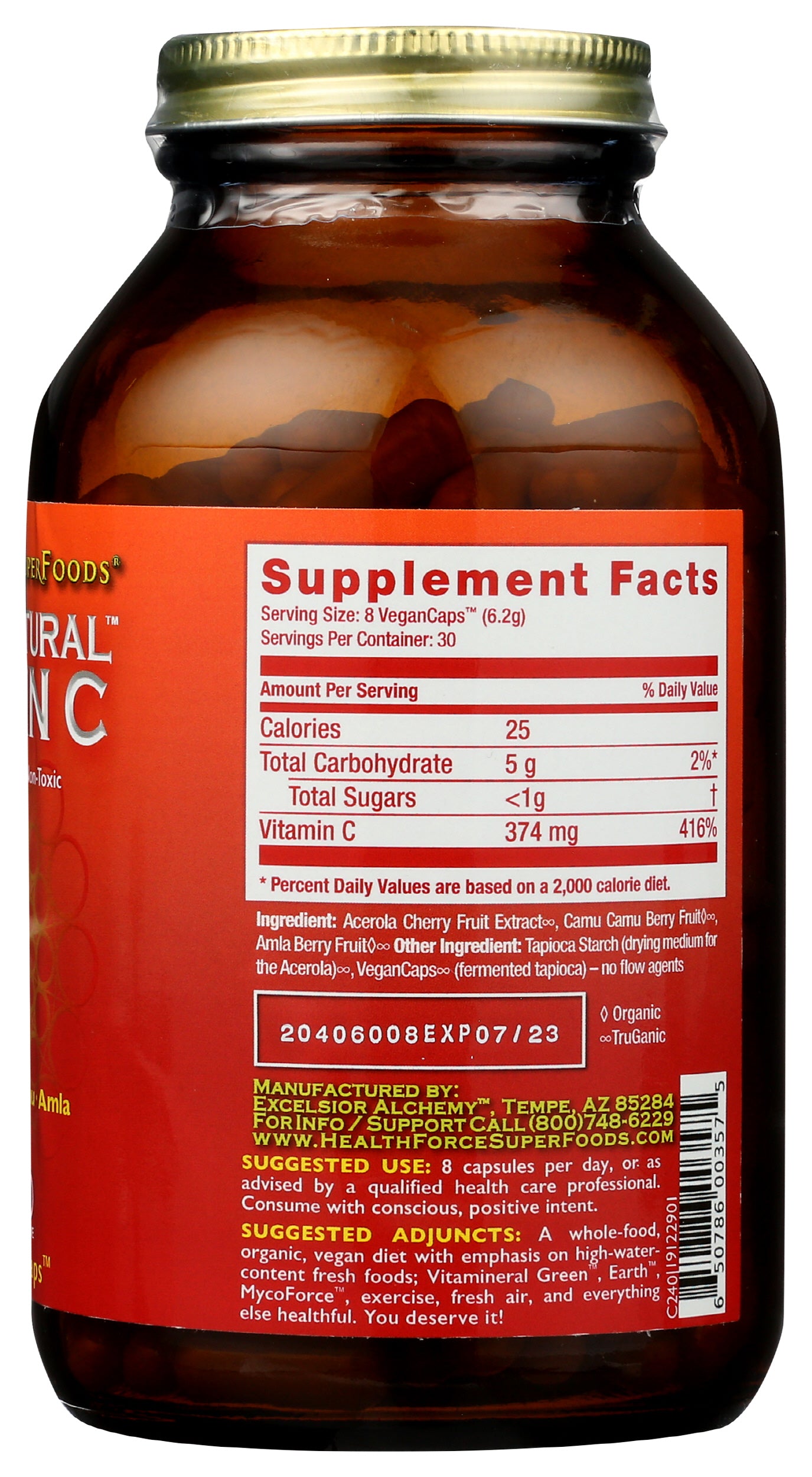HealthForce SuperFoods Vitamin C 240 Vegan Capsules Back of Bottle