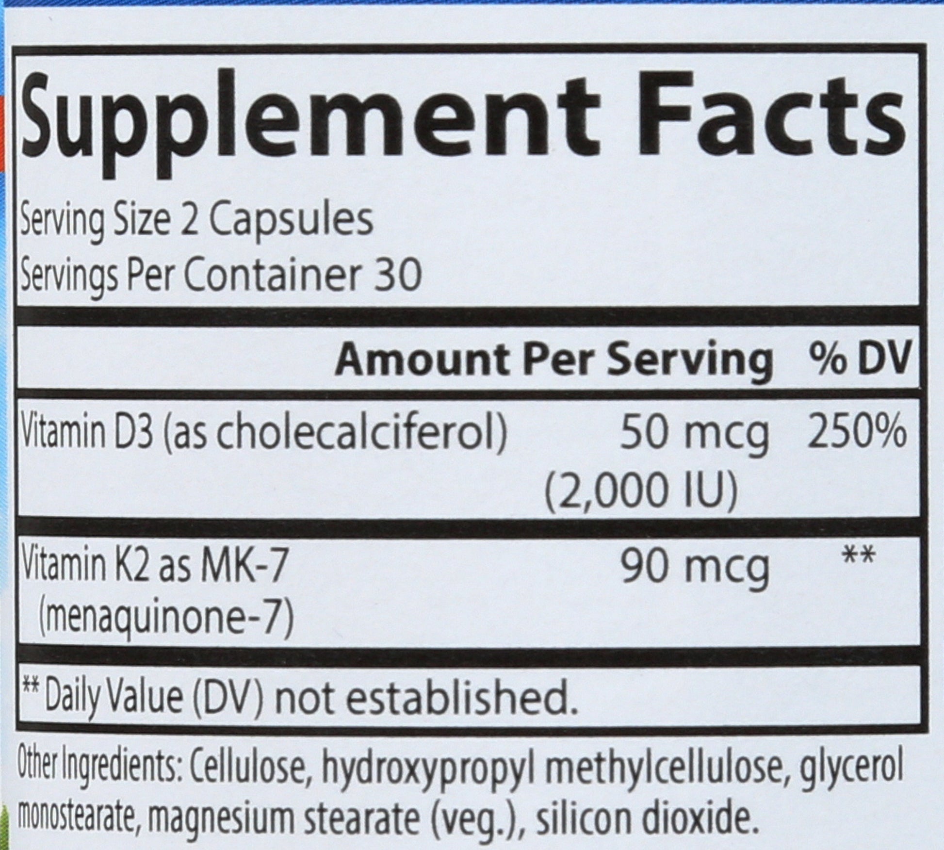 Carlson Vitamin D3+K2 60 Vegetarian Capsules Back of Bottle