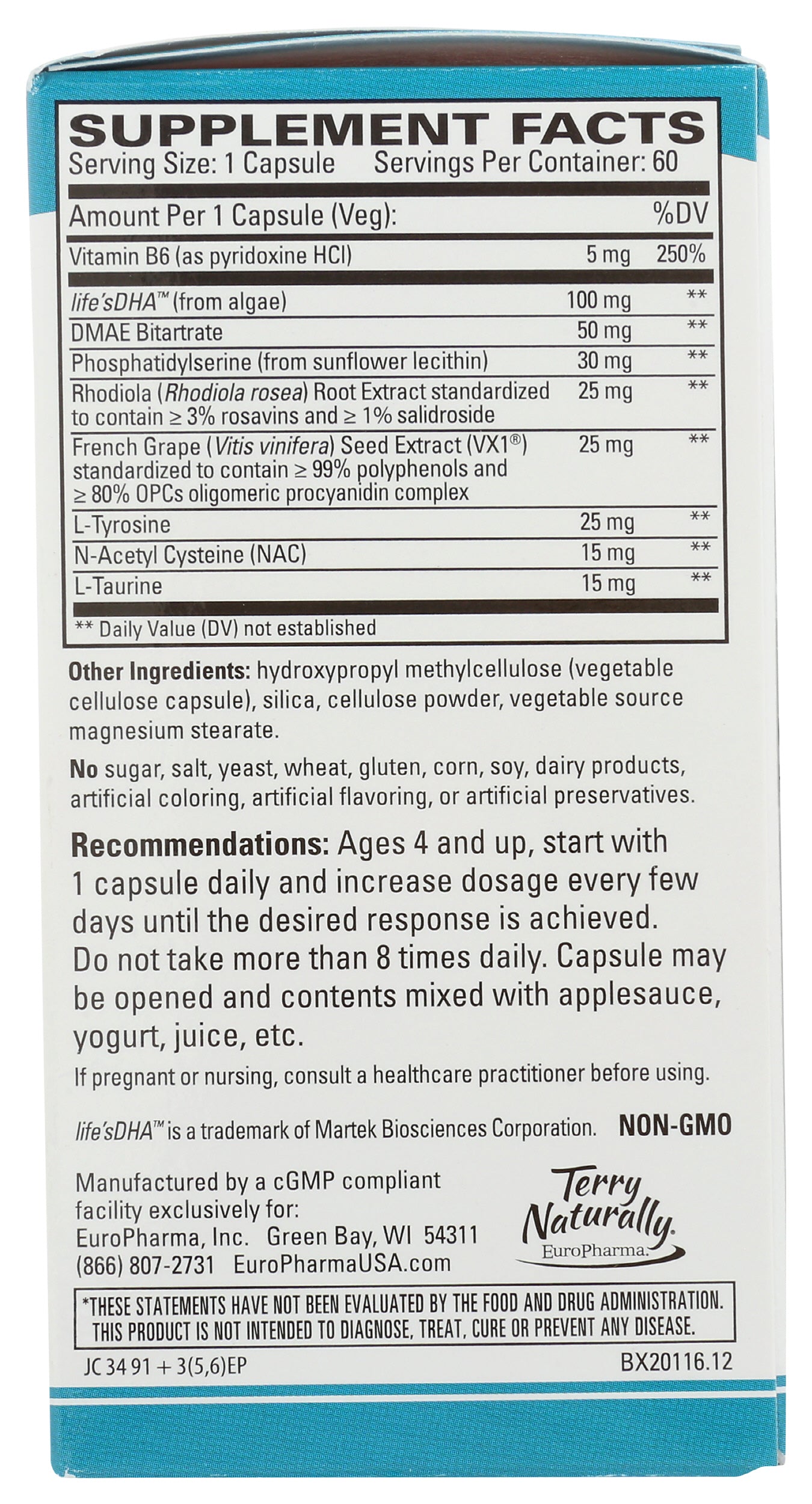 Terry Naturally Calm Kids 60 Capsules Back